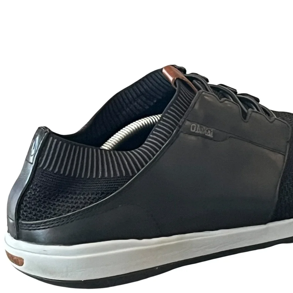 Olukai Makia Ulana Sneakers Mens 13 Black Knit Leather Slip On Comfort